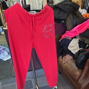 PINK Victoria's Secret Hot Pink Kids Sweatpants with Rhinestone Logo